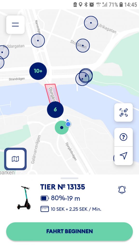 E-Scooter Detailansicht in der TIER App