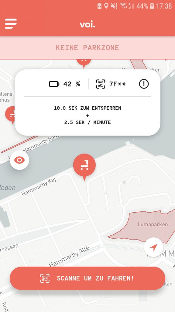 E-Scooter Detailansicht in der VOI App