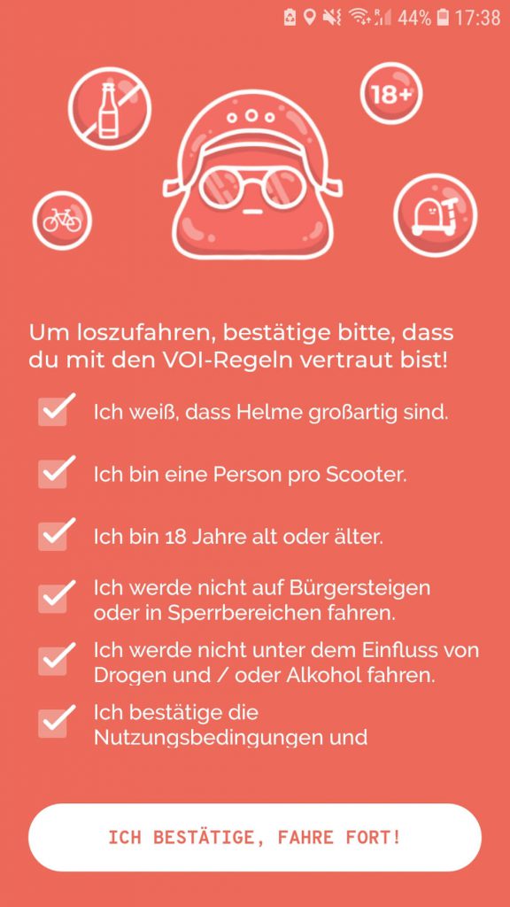 Sicherheitshinweise in der VOI App