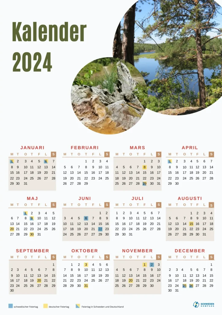 Jahreskalender Schweden 2024 im A4 Hochformat